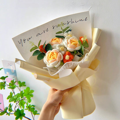Hand-knitted wool crocheted bouquet