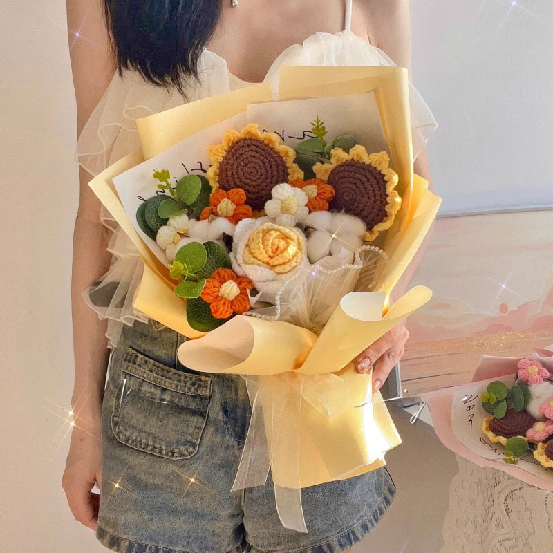 Hand-knitted wool crocheted bouquet