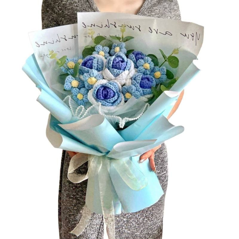 Hand-knitted wool crocheted bouquet