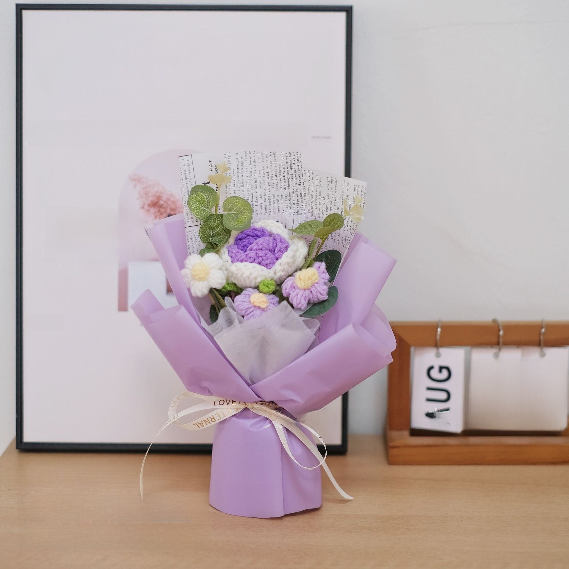 Hand Knitted Wool Flower Bouquet with Gift Bag