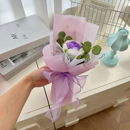 Hand Knitted Wool Flower Bouquet with Gift Bag