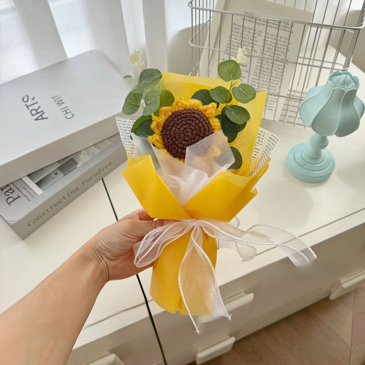Hand Knitted Wool Flower Bouquet with Gift Bag