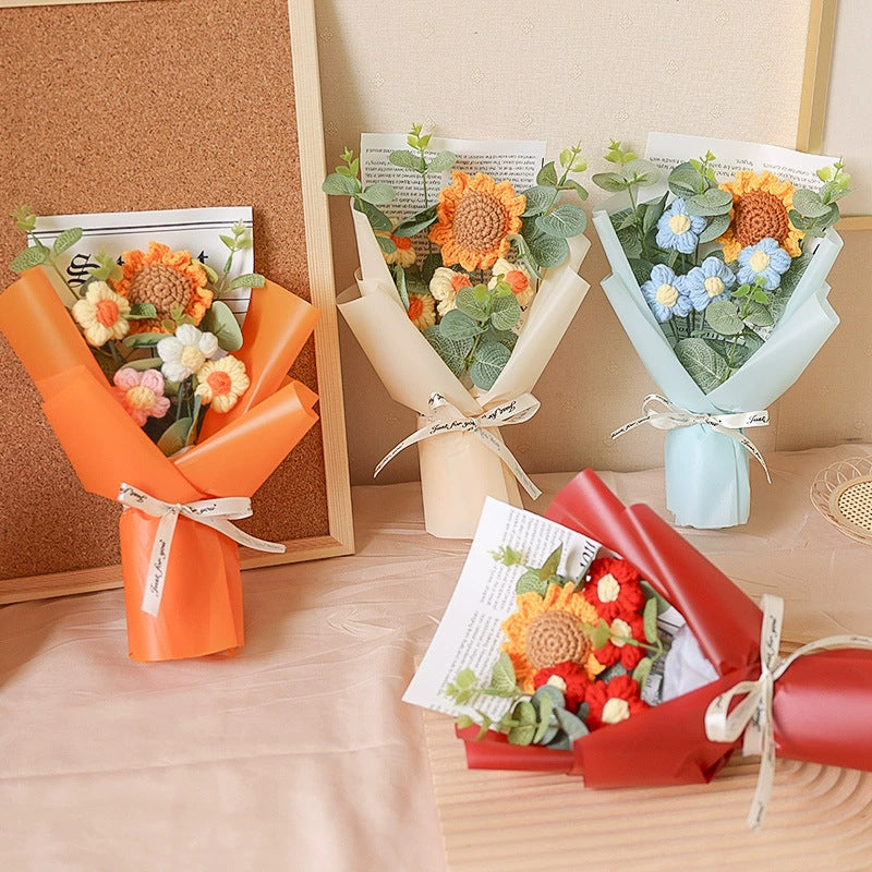 Hand Knitted Wool Flower Bouquet with Lights