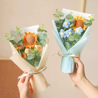 Hand Knitted Wool Flower Bouquet with Lights