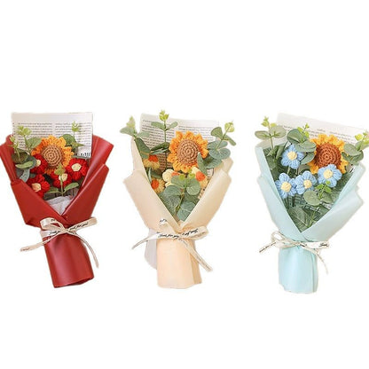 Hand Knitted Wool Flower Bouquet with Lights