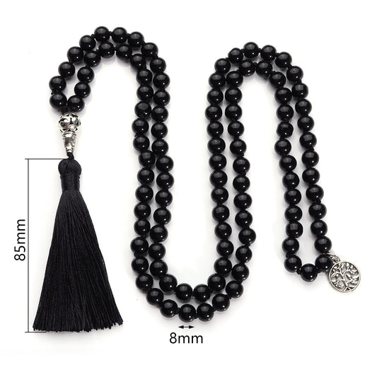Hand-Knotted Black Agate Rosary Necklace
