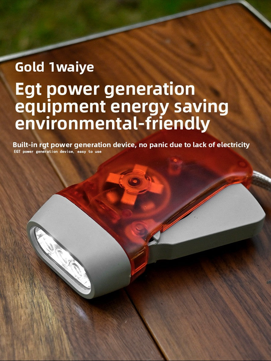 Hand-operated automatic power-generating flashlight