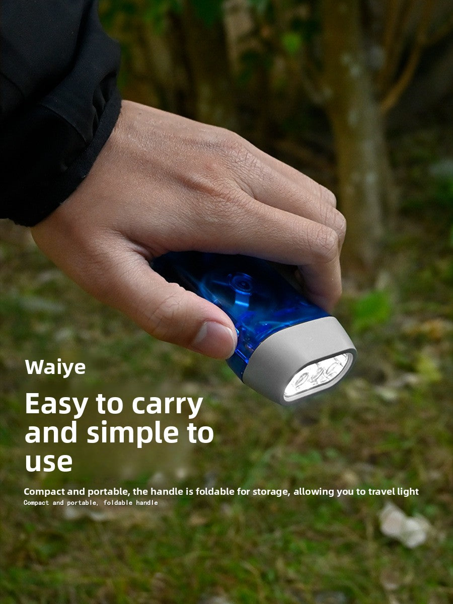 Hand-operated automatic power-generating flashlight
