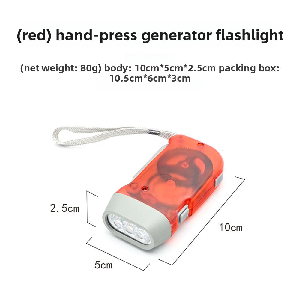 Hand-operated automatic power-generating flashlight