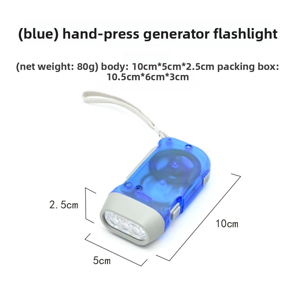 Hand-operated automatic power-generating flashlight