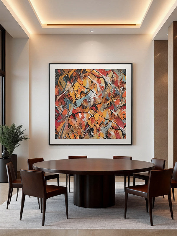 Hand-Painted Abstract Oil Painting with Metal Frame