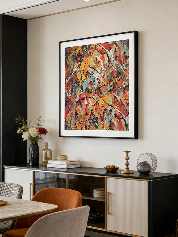 Hand-Painted Abstract Oil Painting with Metal Frame