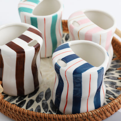 Hand-Painted Striped Ceramic Mug with Straw