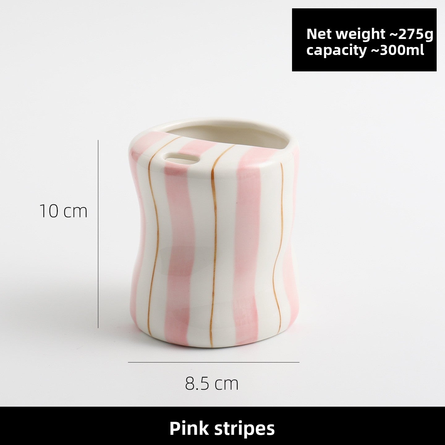 Hand-Painted Striped Ceramic Mug with Straw