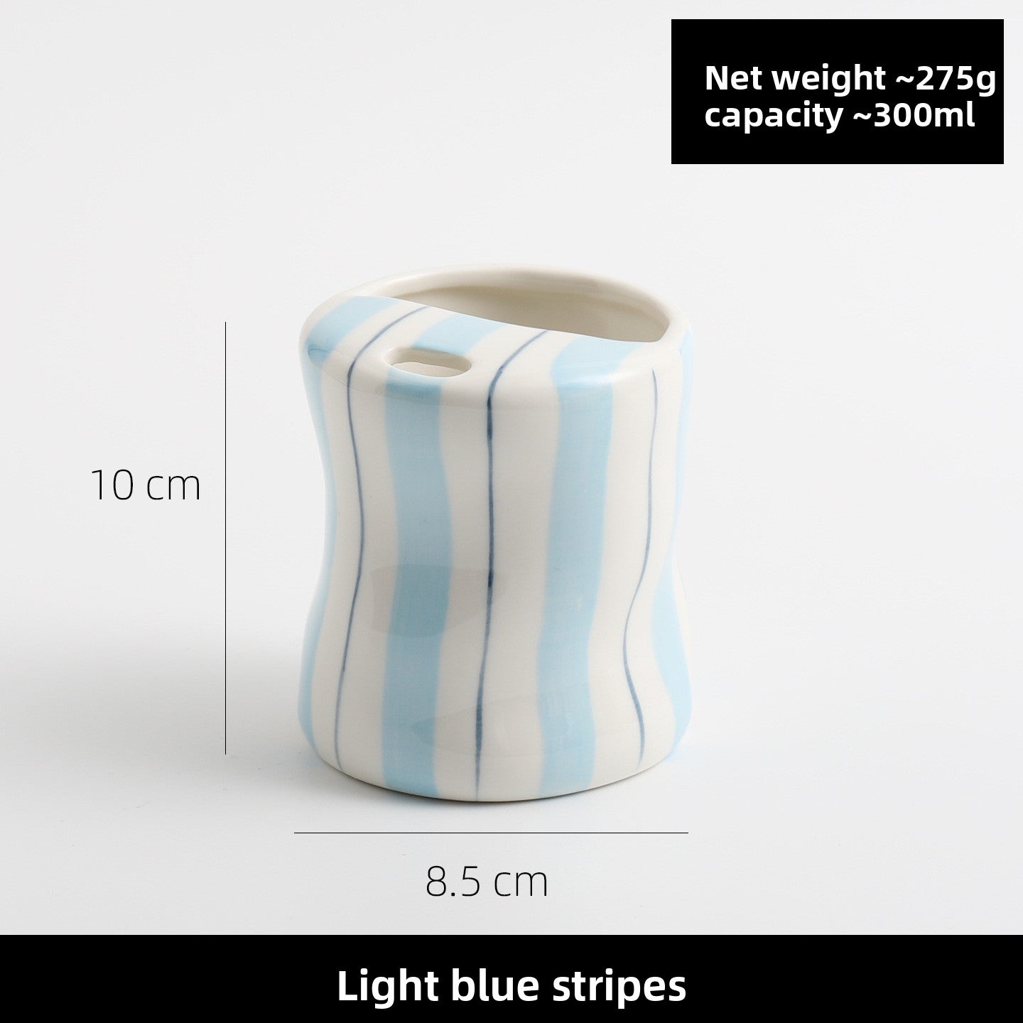 Hand-Painted Striped Ceramic Mug with Straw