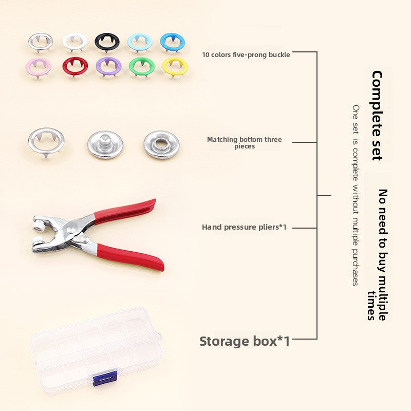 Hand-Pressed Five-Prong Clothing Buckle with Installation Tool