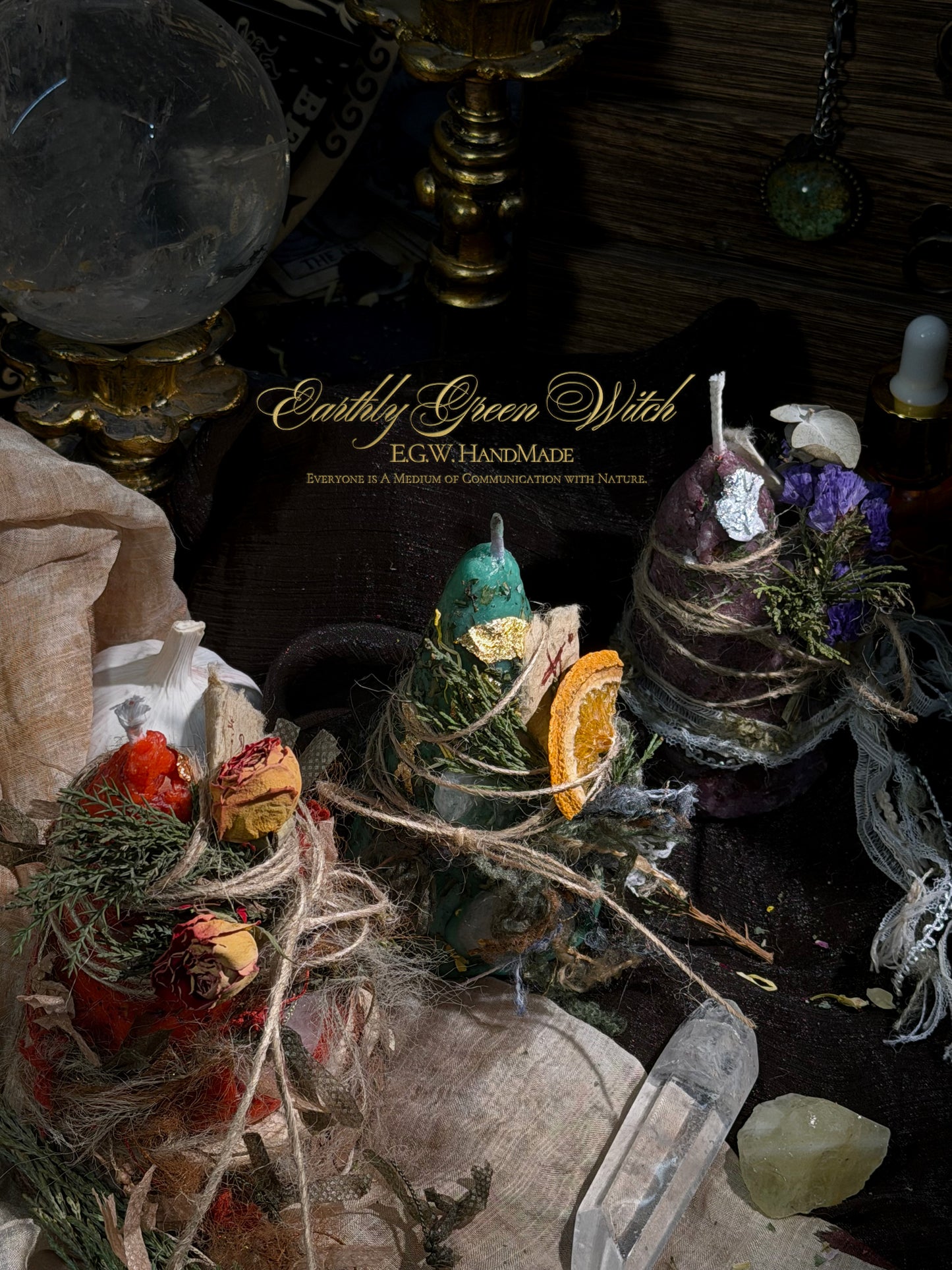 Hand-Rolled Pure Beeswax Crescent Moon Candles with Herb Decor