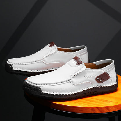 Hand-stitched Men's Loafers Slip-on Flat Leather Shoes Outdoor Casual Plus Size
