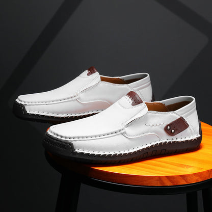 Hand-stitched Men's Loafers Slip-on Flat Leather Shoes Outdoor Casual Plus Size