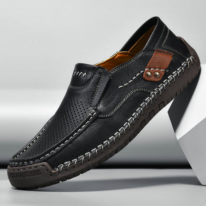 Hand-stitched Men's Loafers Slip-on Flat Leather Shoes Outdoor Casual Plus Size