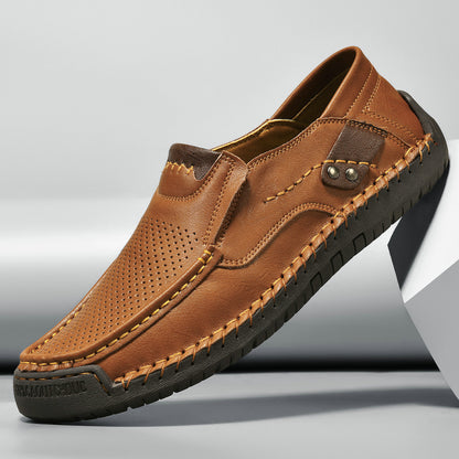 Hand-stitched Men's Loafers Slip-on Flat Leather Shoes Outdoor Casual Plus Size