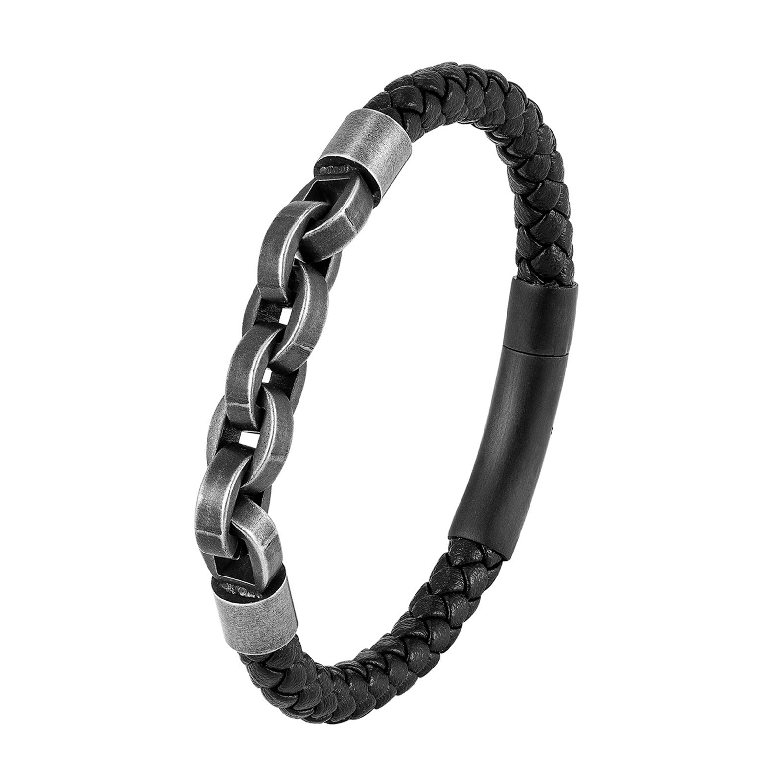 Hand-Woven Genuine Leather Bracelet with Stainless Steel Clasp