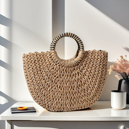 Hand Woven Straw Shell Bag