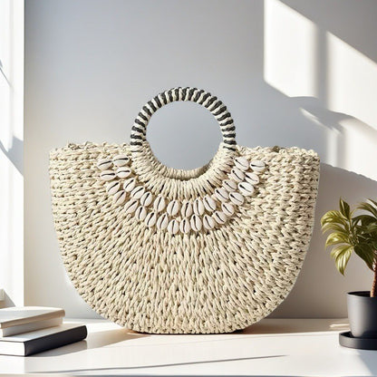 Hand Woven Straw Shell Bag