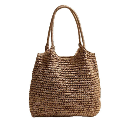 Hand-Woven Straw Tote Bag with Shoulder Strap