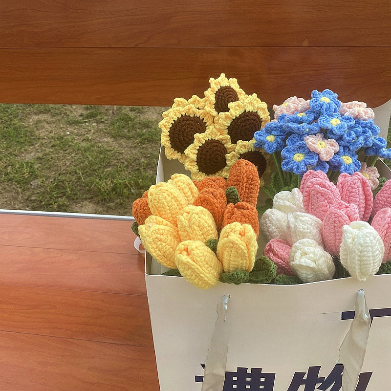 Hand-Woven Wool Knitted Flowers