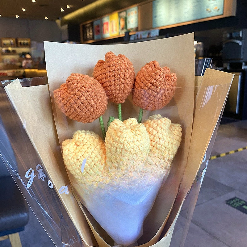 Hand-Woven Wool Knitted Flowers