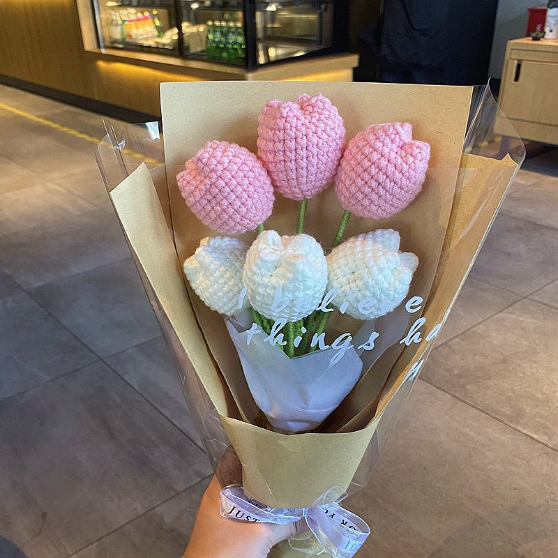 Hand-Woven Wool Knitted Flowers