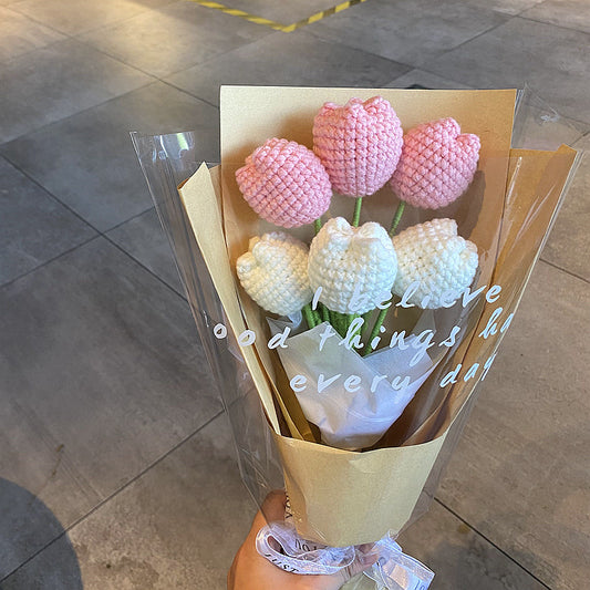 Hand-Woven Wool Knitted Flowers
