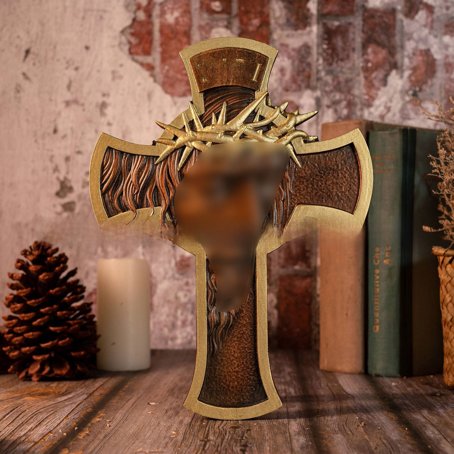 Handcrafted Wood Carving Cross Wall Hanging Decor