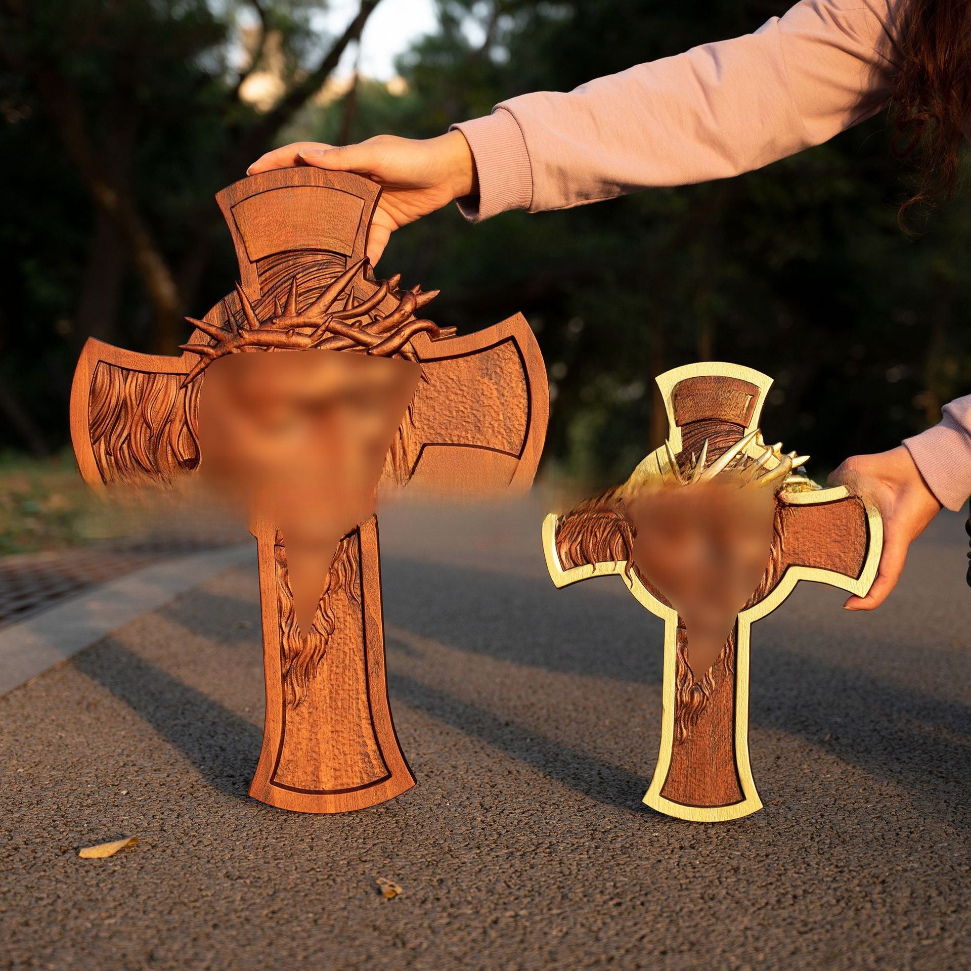 Handcrafted Wood Carving Cross Wall Hanging Decor