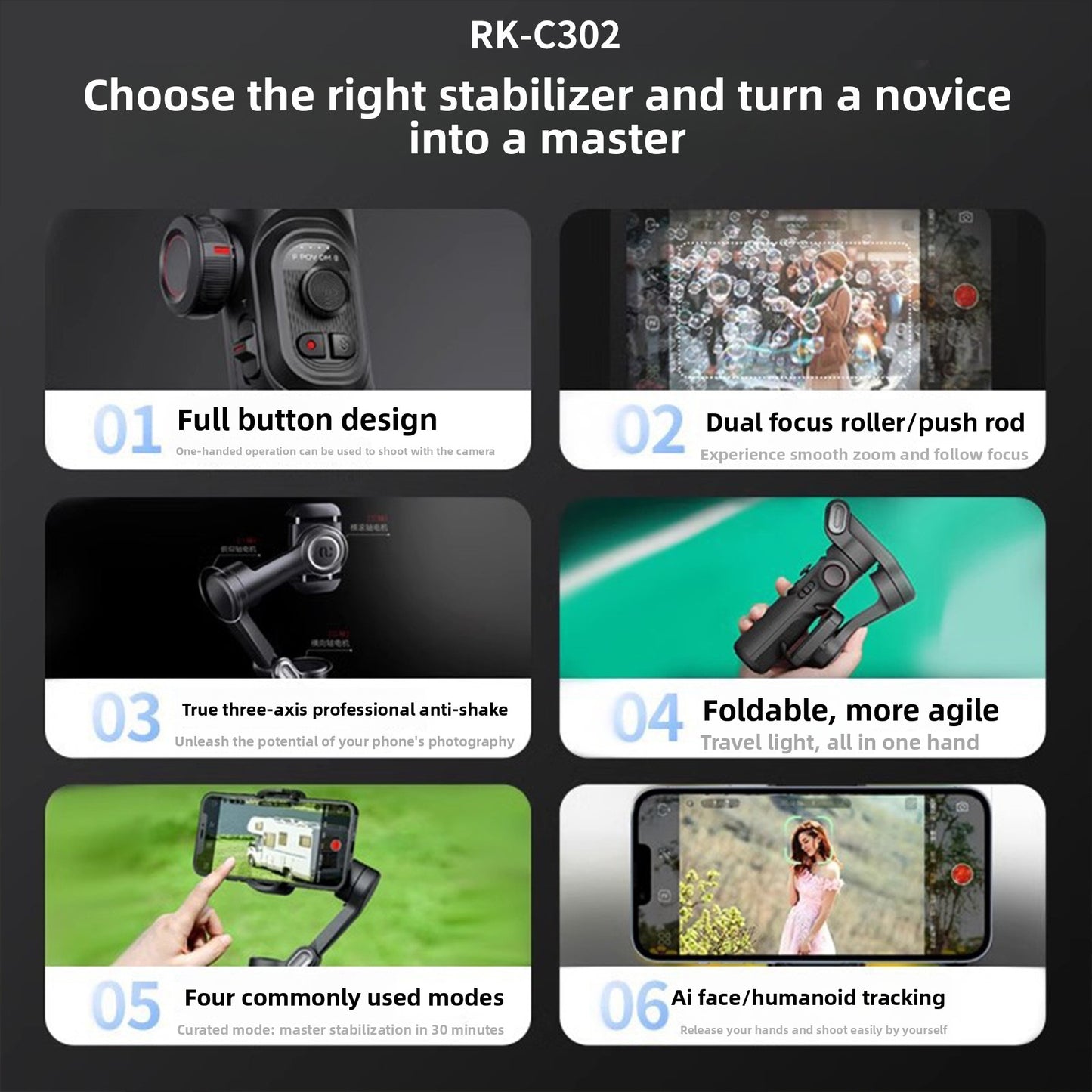 Handheld Gimbal Stabilizer with Auto Tracking