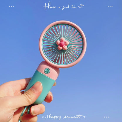Handheld Mini Fan with Cartoon Flower Design, USB-Powered Desktop Portable Fan