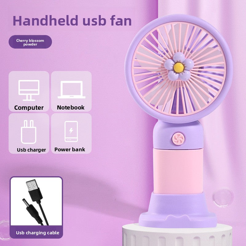 Handheld Mini Fan with Cartoon Flower Design, USB-Powered Desktop Portable Fan
