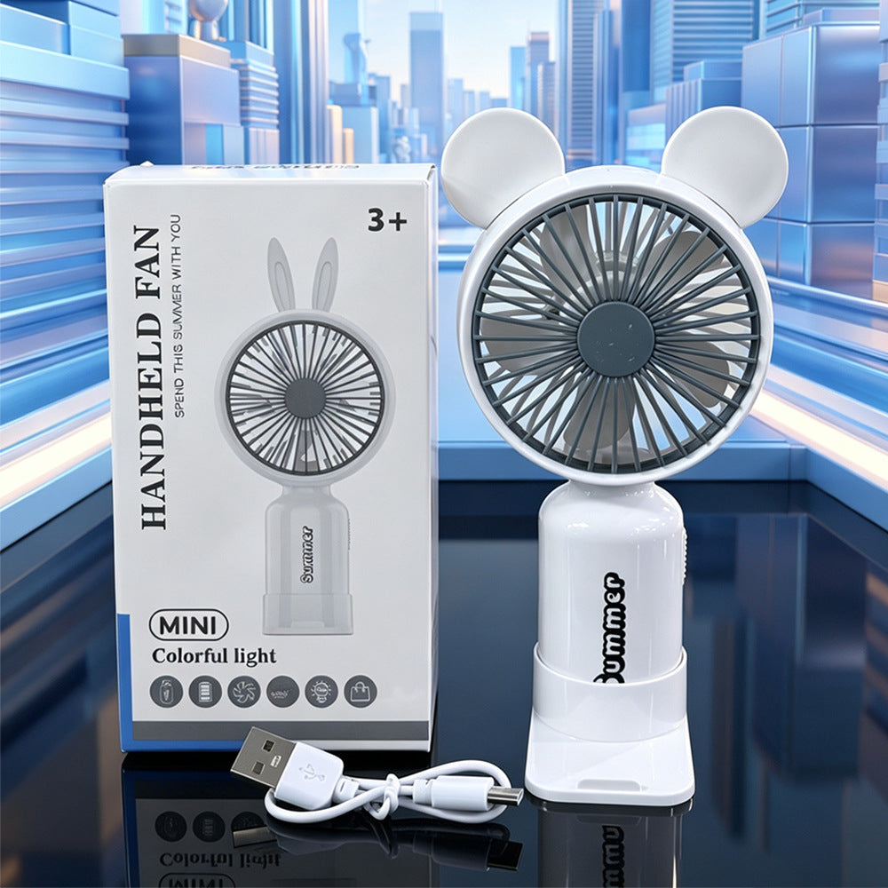 Handheld Mini Fan with Cartoon Flower Design, USB-Powered Desktop Portable Fan