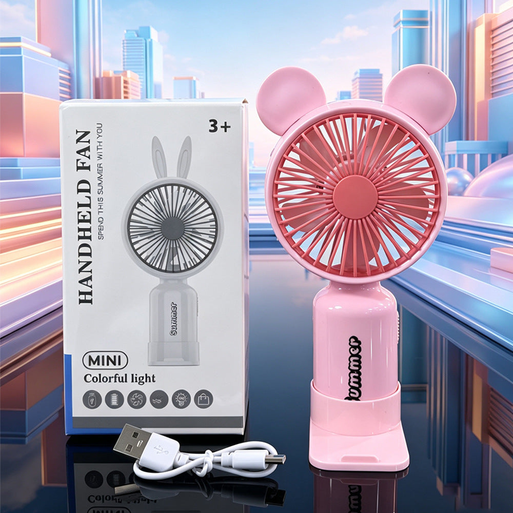 Handheld Mini Fan with Cartoon Flower Design, USB-Powered Desktop Portable Fan