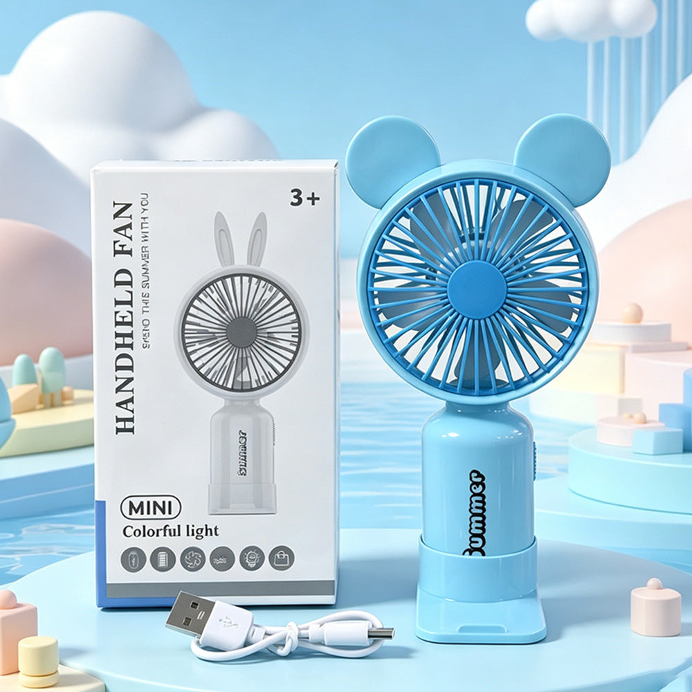 Handheld Mini Fan with Cartoon Flower Design, USB-Powered Desktop Portable Fan