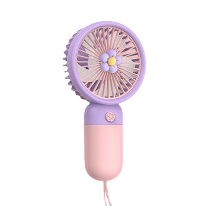 Handheld Mini Fan with Cartoon Flower Design, USB-Powered Desktop Portable Fan
