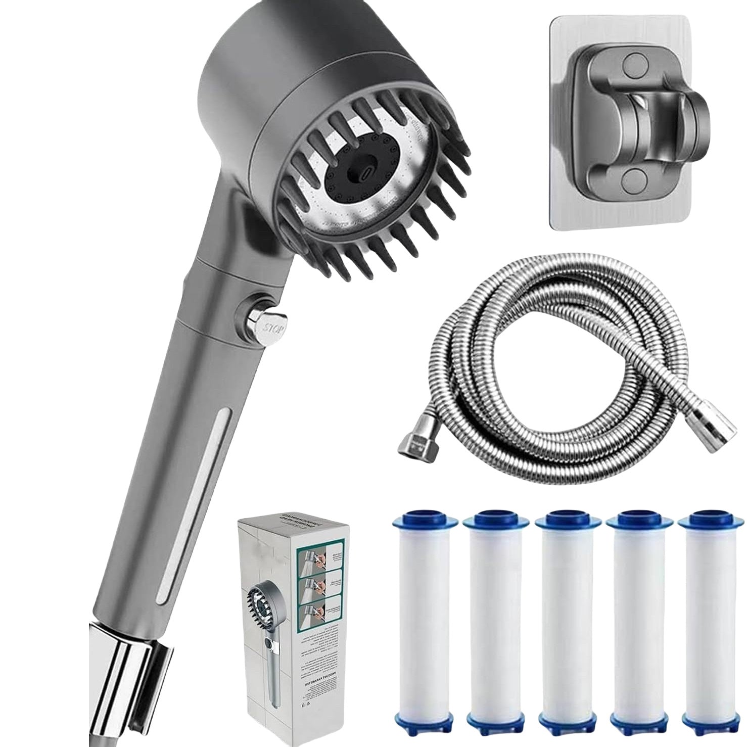Handheld Pressurized Shower Head with Filter
