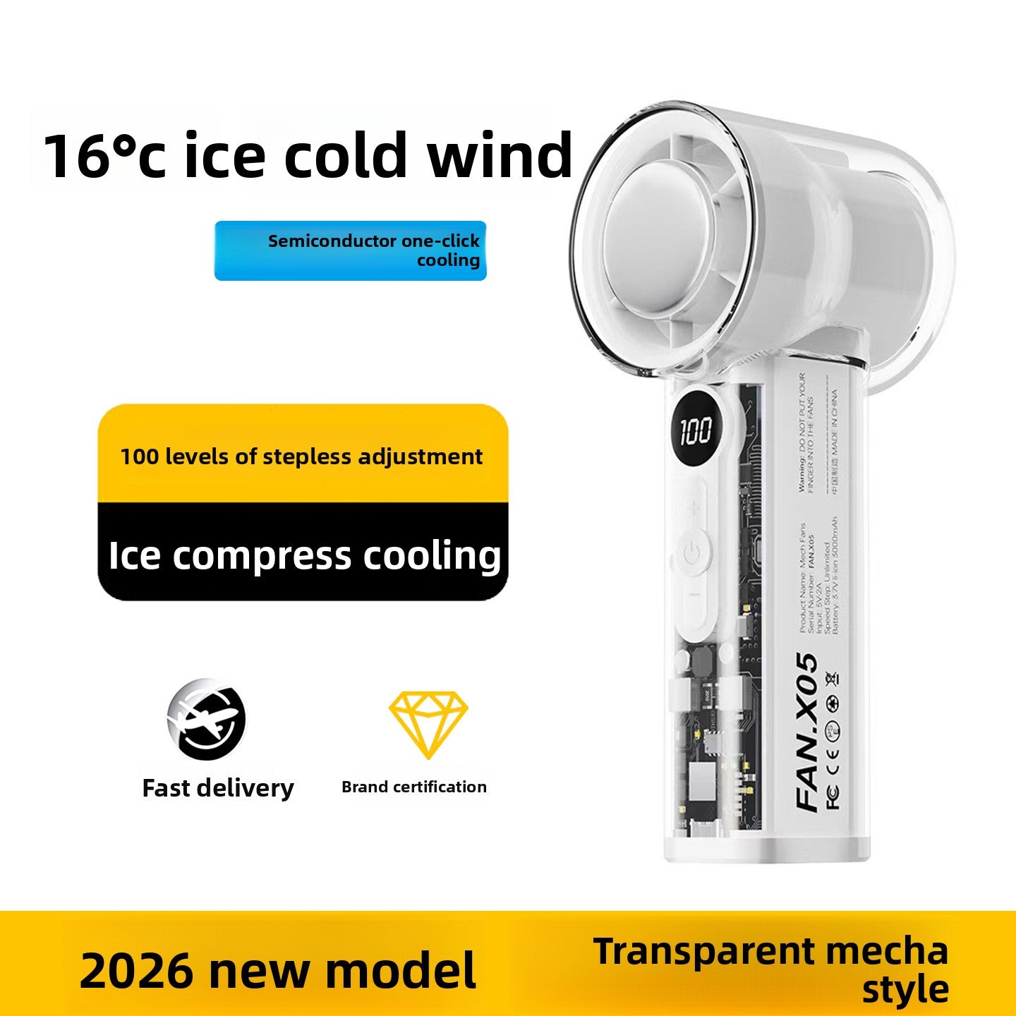 Handheld Semiconductor Cooling Fan with Adjustable Speed