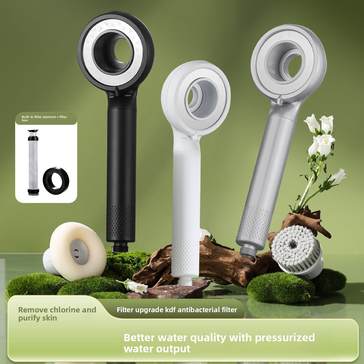 Handheld Shower Head with KDF Filter and Pressure Boost