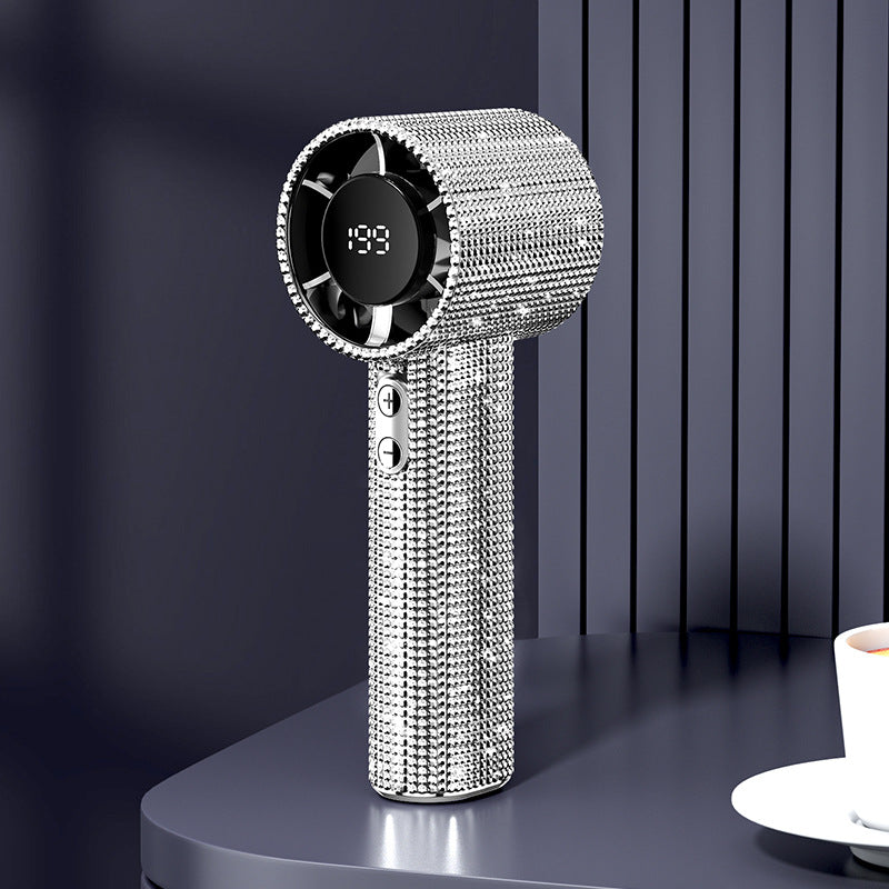 Handheld USB rechargeable fan with digital display