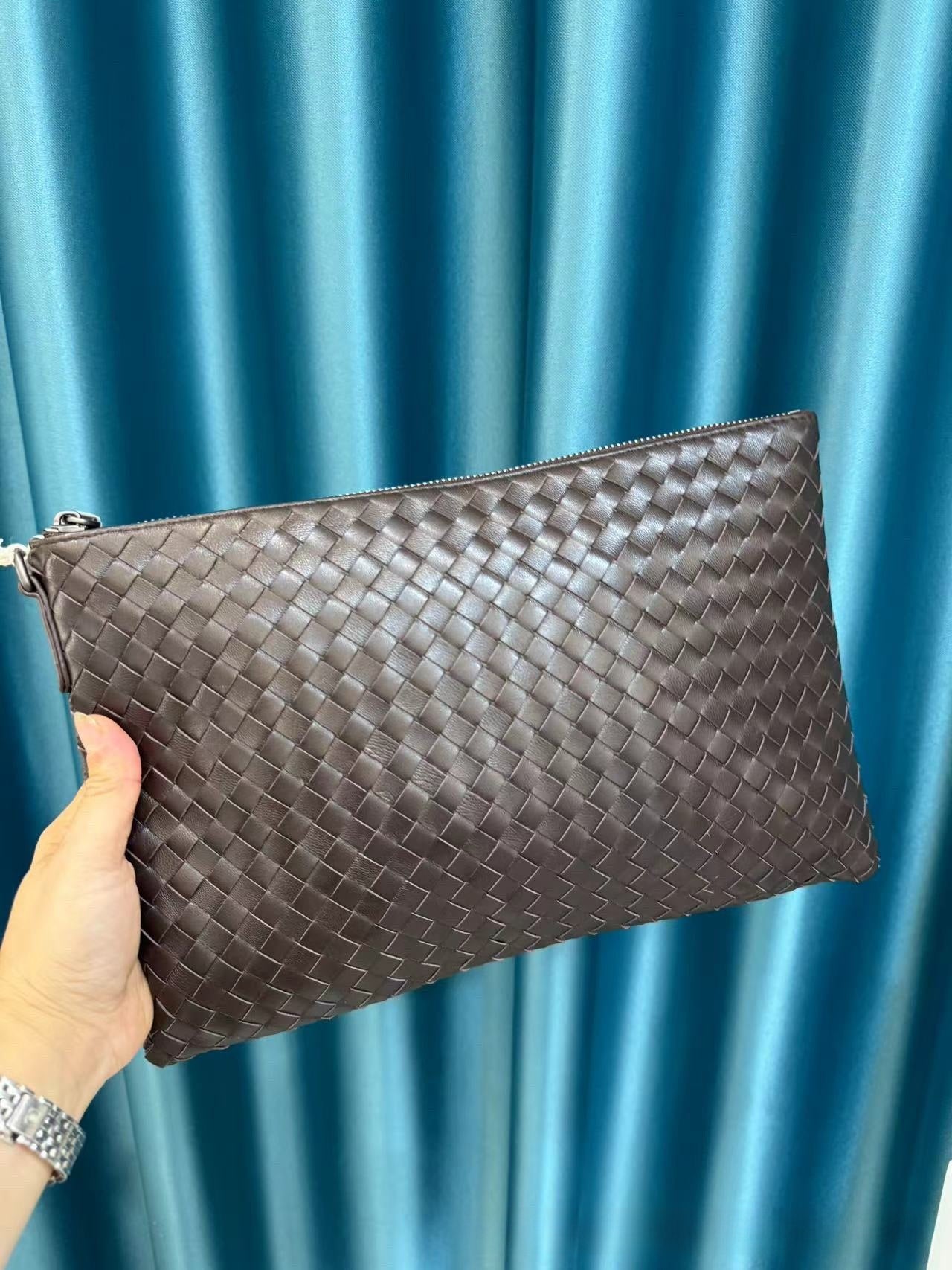 Handheld Zipper Wallet Sheepskin Woven Casual Bag