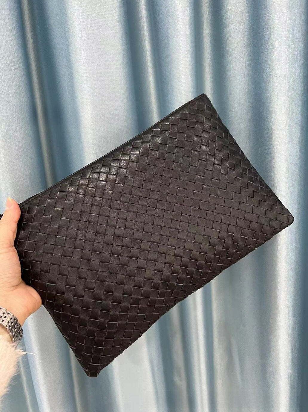 Handheld Zipper Wallet Sheepskin Woven Casual Bag