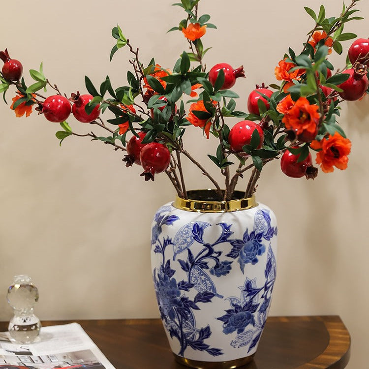 Handmade Blue White Porcelain Peony Vase