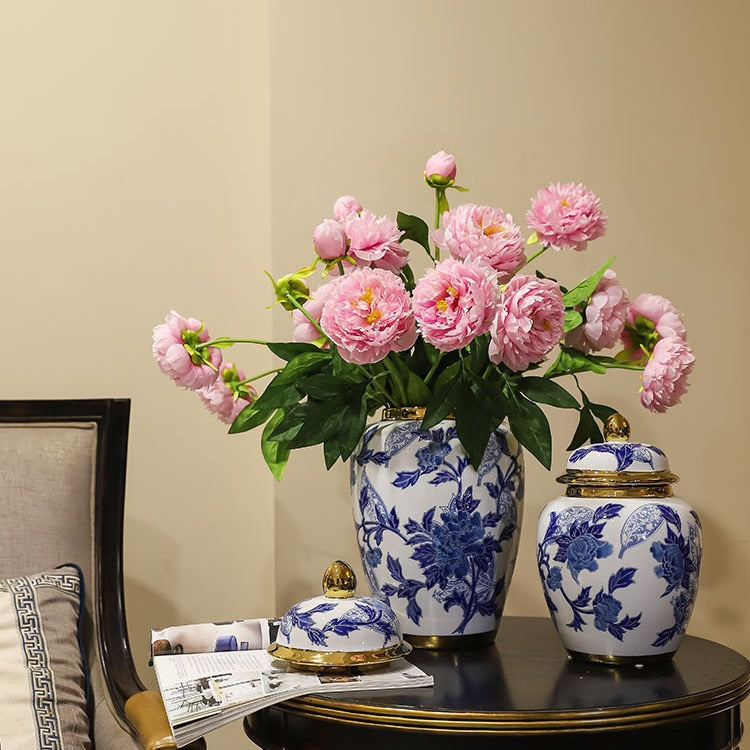 Handmade Blue White Porcelain Peony Vase
